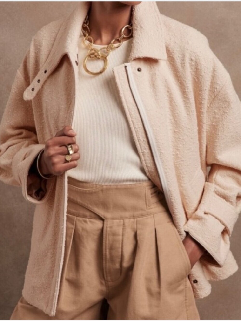 Banana Republic Cream Bouclé Cotton Blend Zip Jacket_S